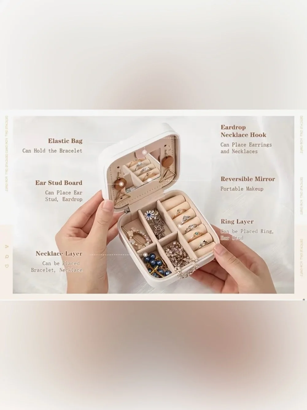 Mini Travel Jewelry Box Classic Cream or Light Pink Jewelry Organizer Box